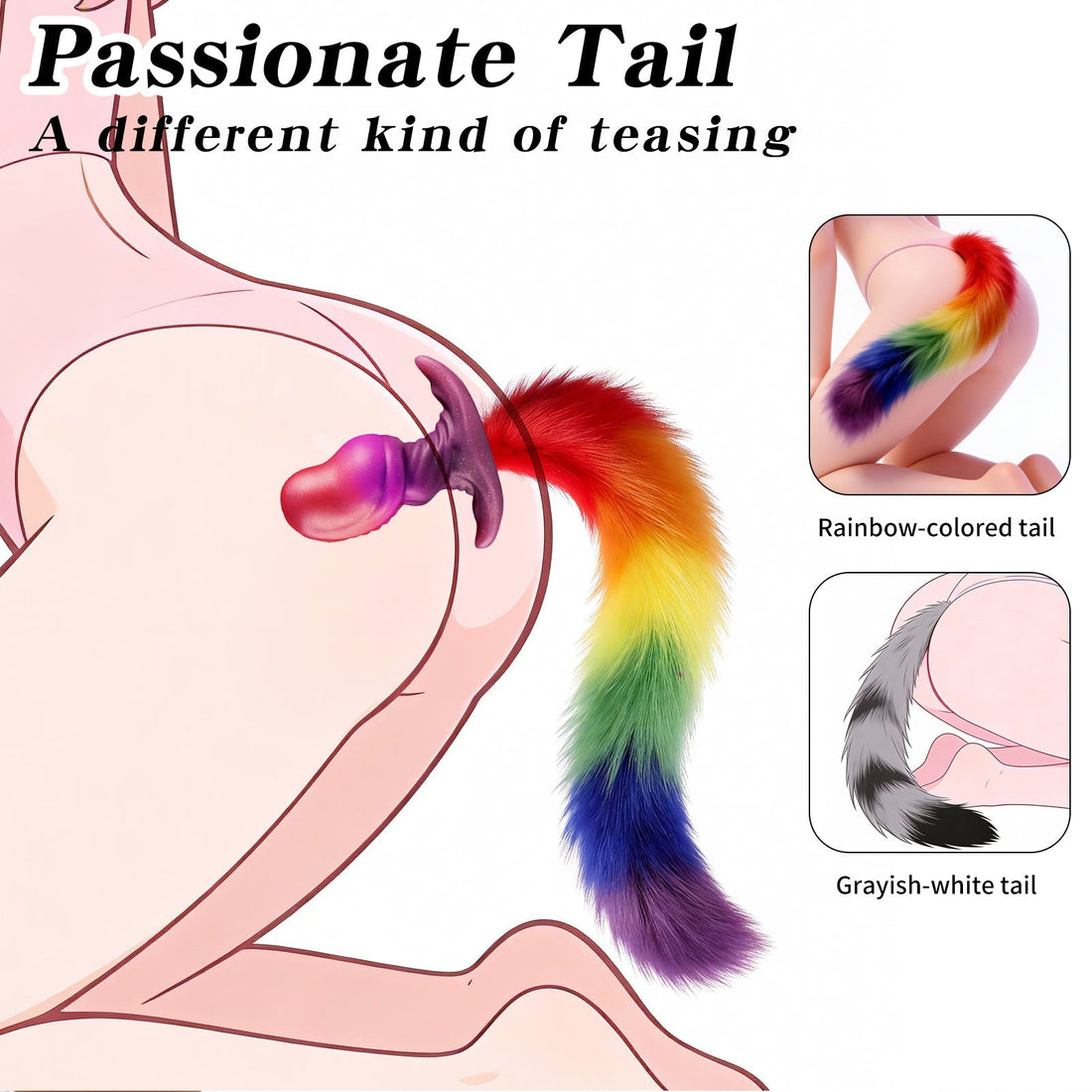 Plug Anal Queue d’Animal Fantasy Arc-en-Ciel en Silicone