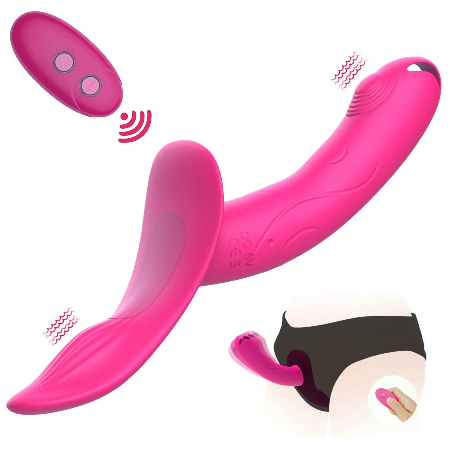 Gode Ceinture Vibrant Clitoridien Rose Avec Telecommande