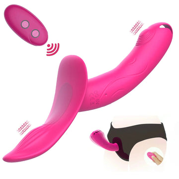 Gode Ceinture Vibrant Clitoridien Rose Avec Telecommande