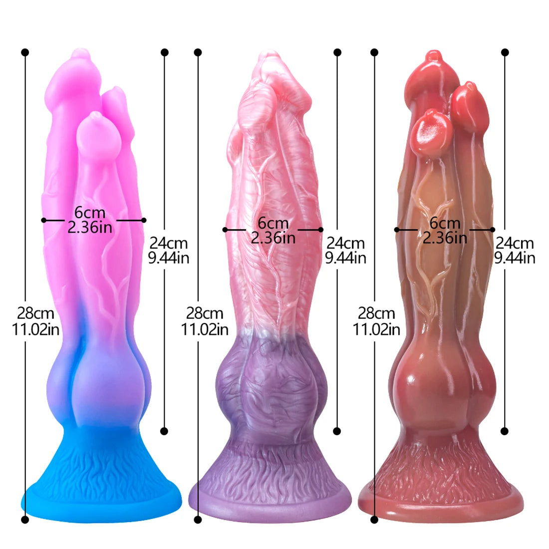 28 CM Nœud Canin à Trois Têtes Gode Fantasy