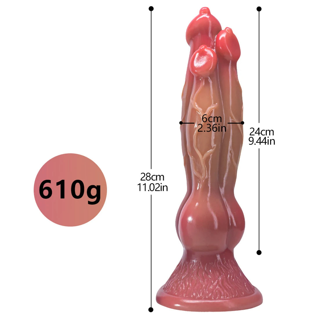 28 CM Nœud Canin à Trois Têtes Gode Fantasy