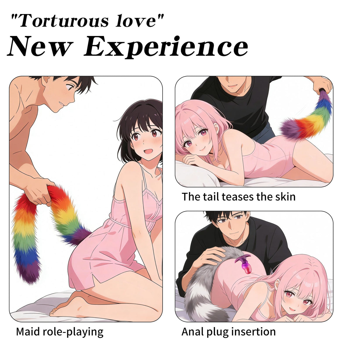 Plug Anal Queue d’Animal Fantasy Arc-en-Ciel en Silicone
