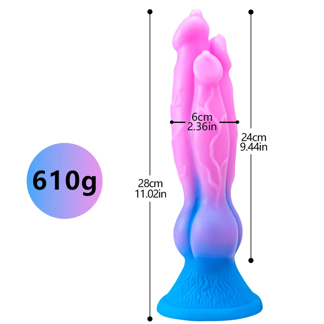 28 CM Nœud Canin à Trois Têtes Gode Fantasy