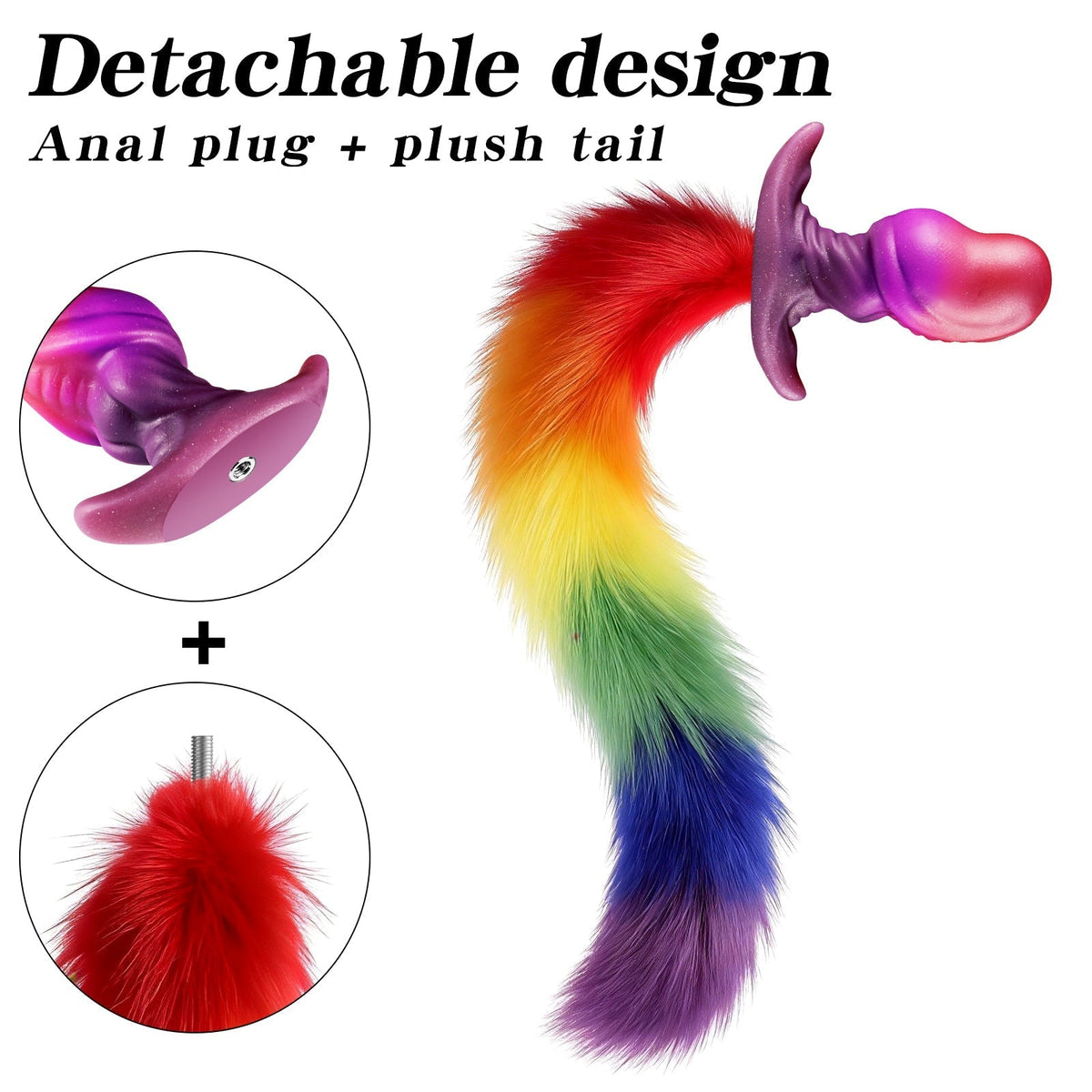 Plug Anal Queue d’Animal Fantasy Arc-en-Ciel en Silicone
