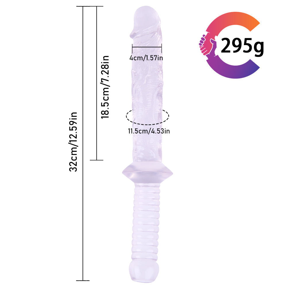 Gode Jelly Mou Transparent avec Poignée 32 cm