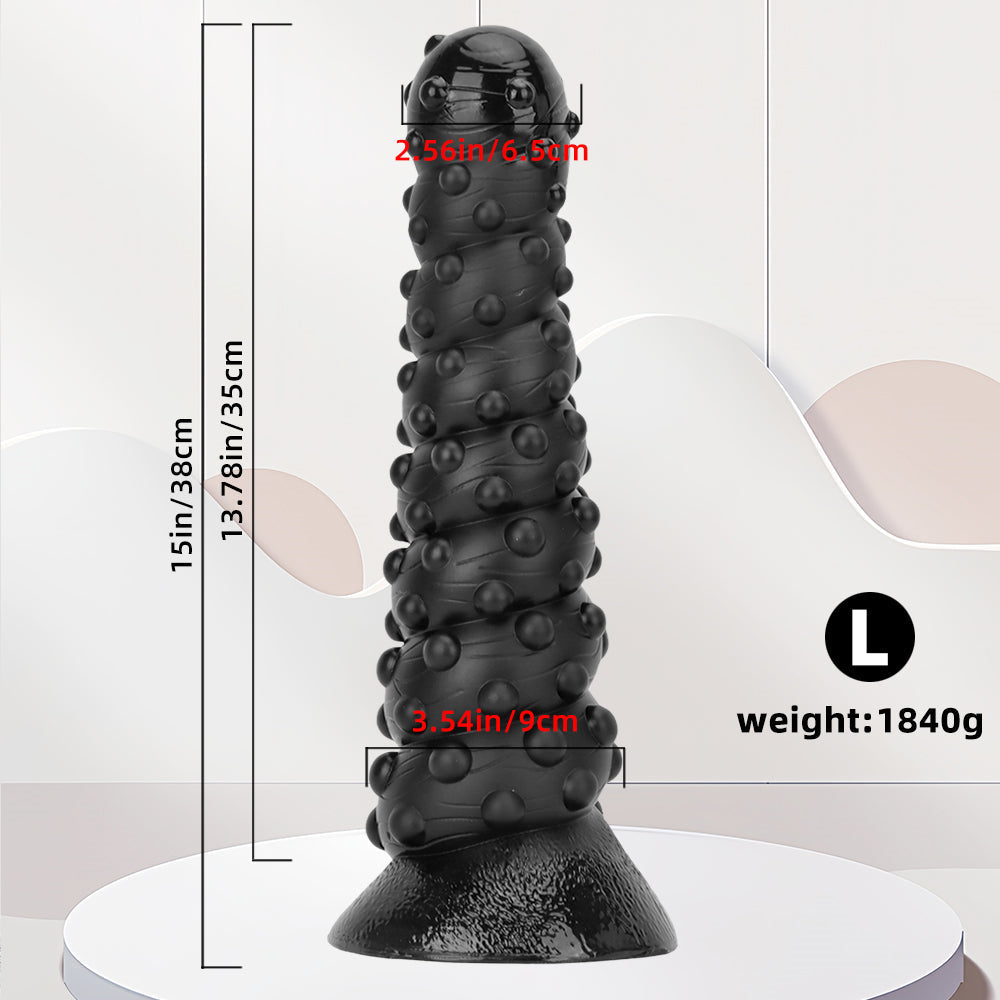 Plug Anal XXL Nervuré Spirale Noir avec Ventouse