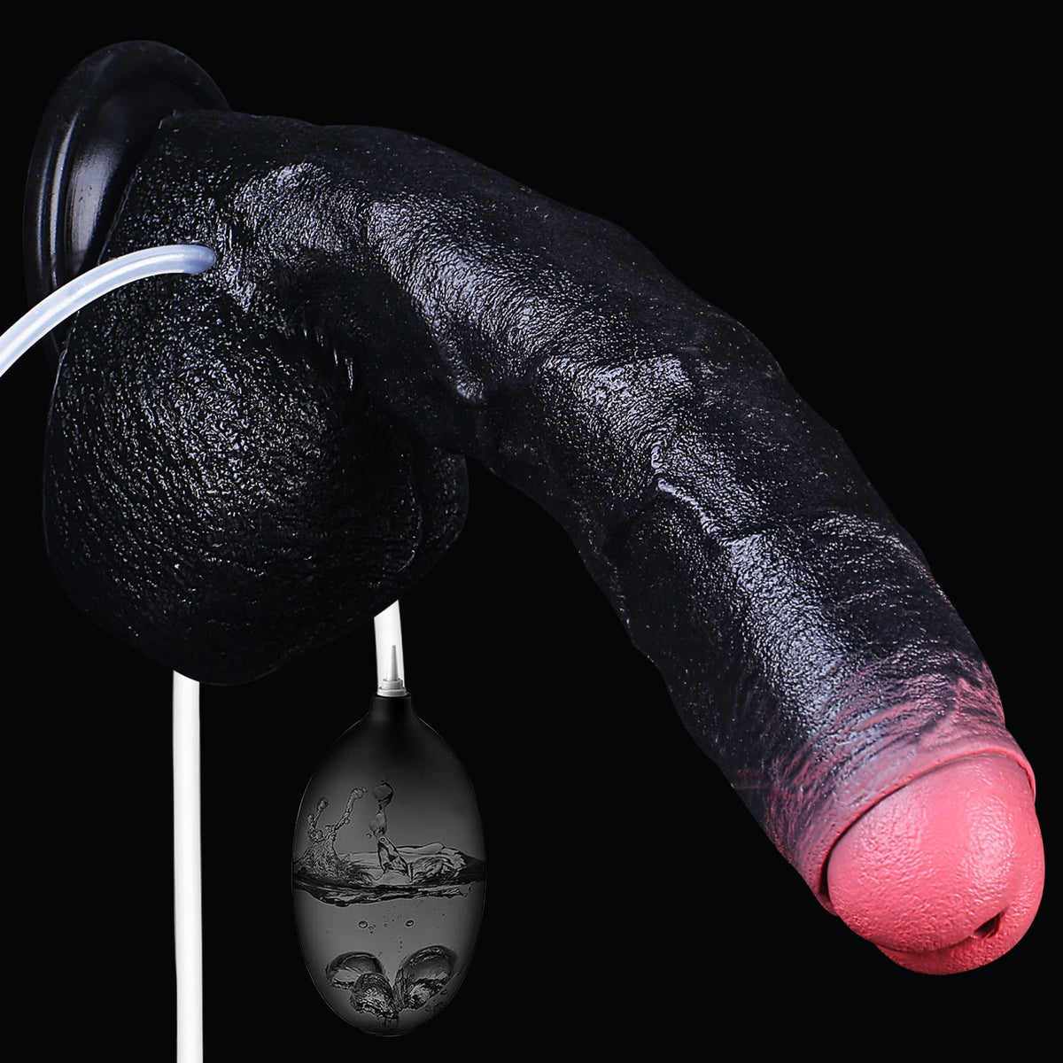 20.5cm Réaliste Noir Gode Éjaculateur avec Prepuce