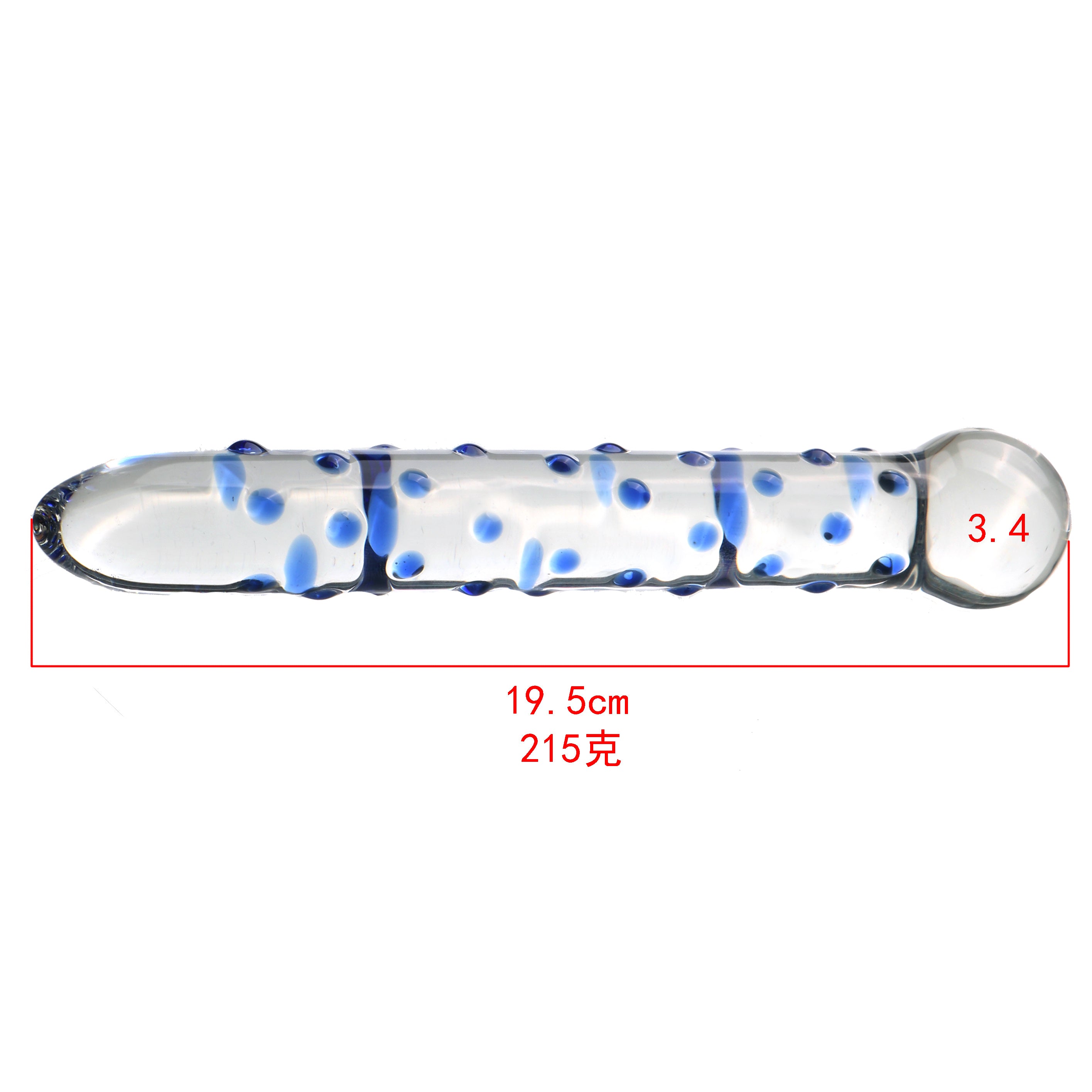 19,5 CM Picots Bleu Petits Gode en Verre