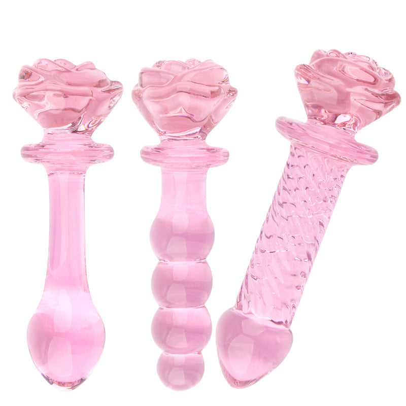 Gode Anal en Verre Rose à Perles avec Poignée Rose