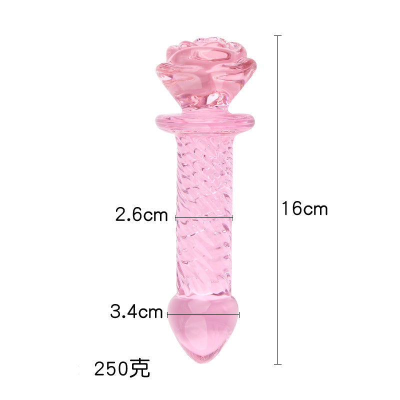 Gode Anal en Verre Rose à Perles avec Poignée Rose