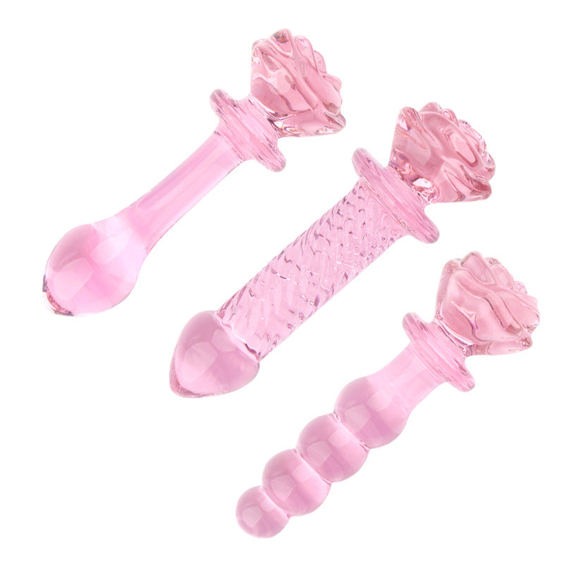 Gode Anal en Verre Rose à Perles avec Poignée Rose