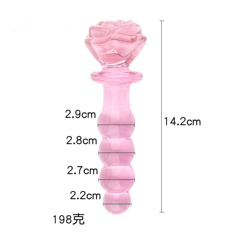 Gode Anal en Verre Rose à Perles avec Poignée Rose