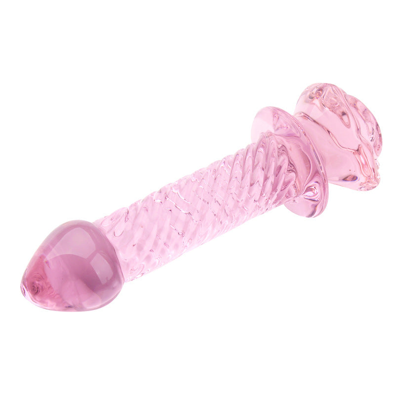 Gode Anal en Verre Rose à Perles avec Poignée Rose