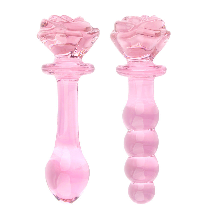 Gode Anal en Verre Rose à Perles avec Poignée Rose