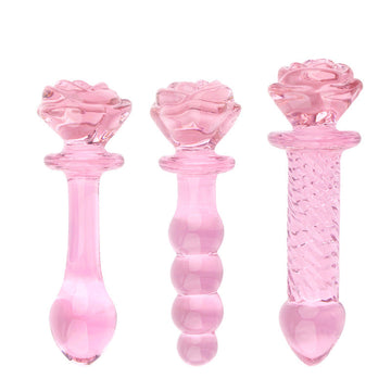 Gode Anal en Verre Rose à Perles avec Poignée Rose