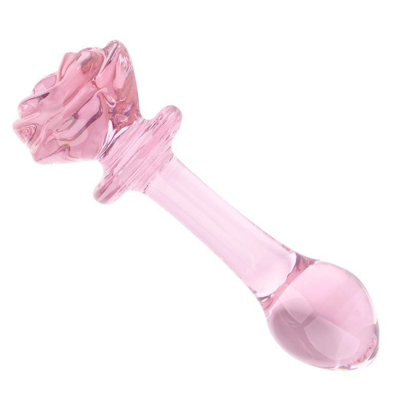 Gode Anal en Verre Rose à Perles avec Poignée Rose