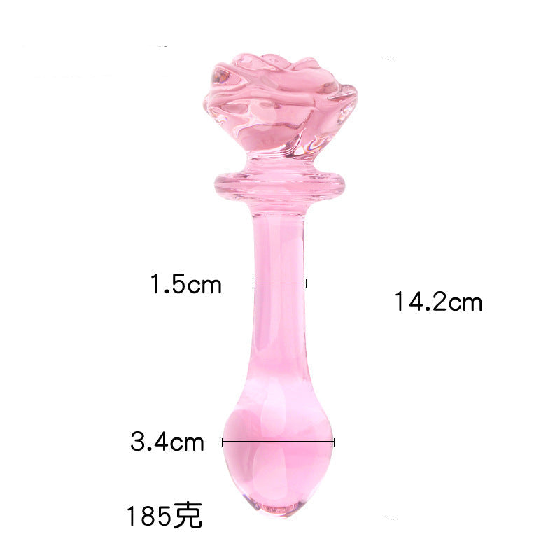 Gode Anal en Verre Rose à Perles avec Poignée Rose