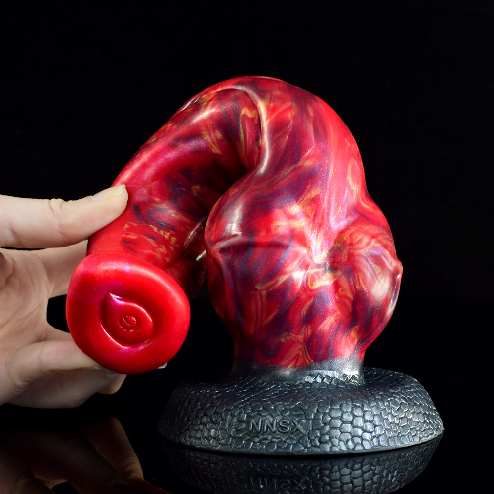 Gode Loup Texturé Rouge Hellfire avec Nœud 24 cm