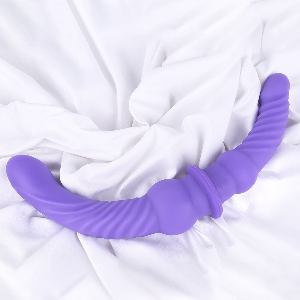 Double Gode Pour Lesbienne Violet Nervuré De 43CM