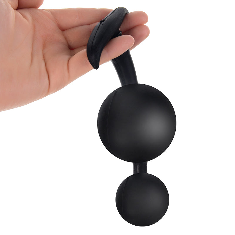 Plug Anal Gonflable Noir Double Boule avec Billes d’Acier Intégrées