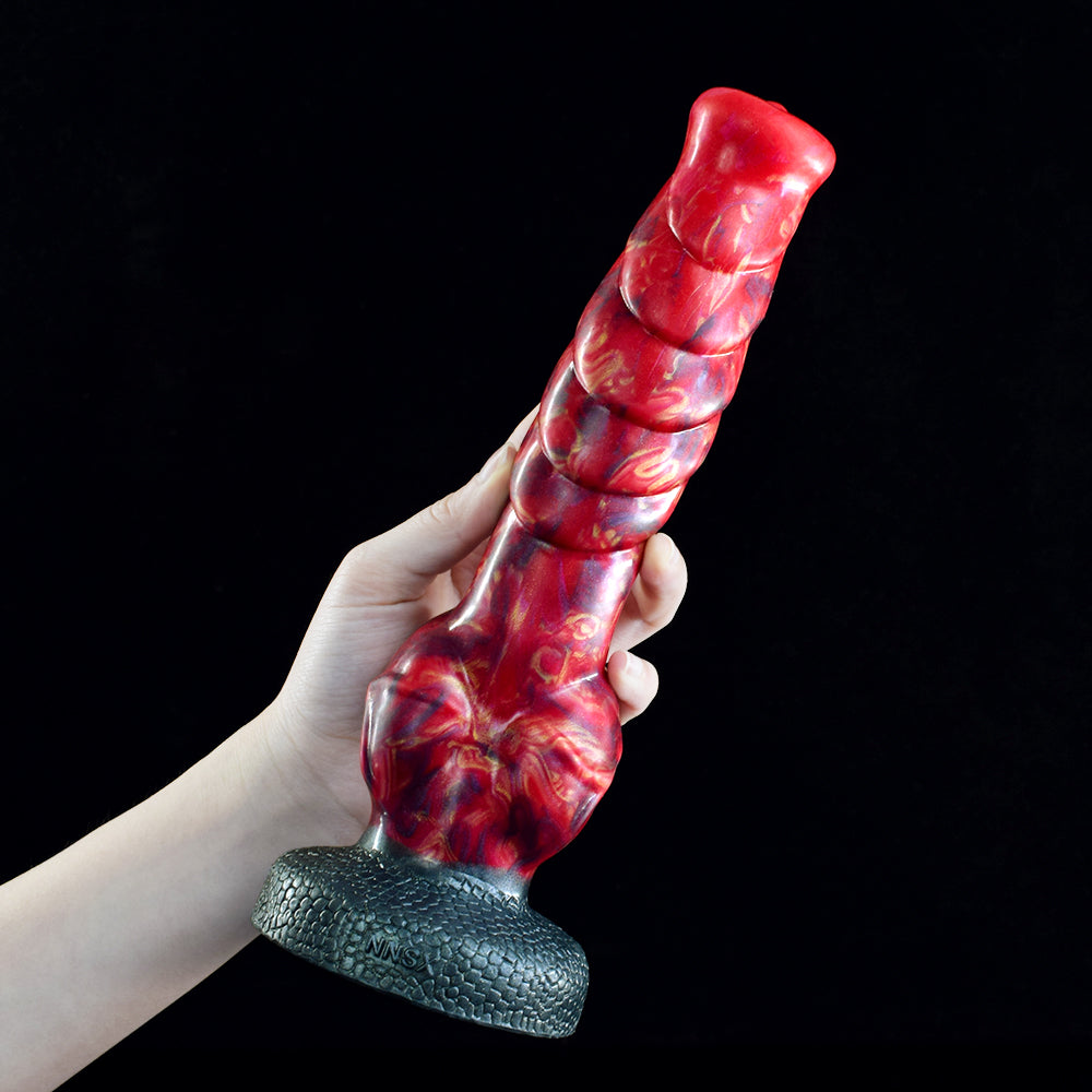 Gode Loup Texturé Rouge Hellfire avec Nœud 24 cm