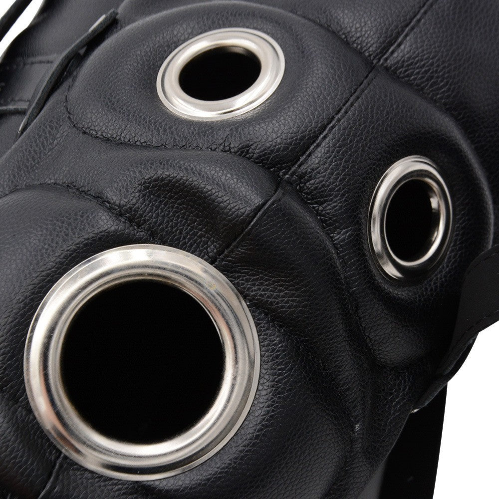 Cagoule Bondage BDSM en Cuir avec Masque Bâillon Gode