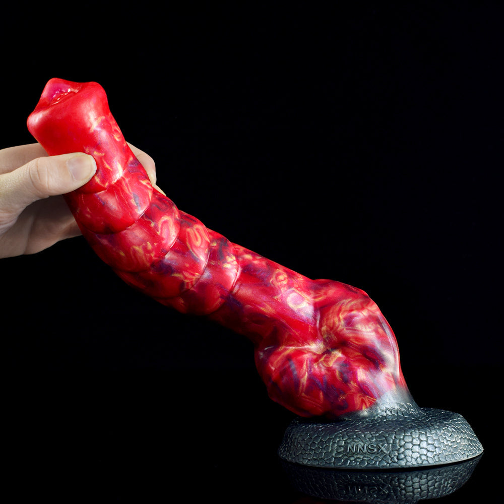 Gode Loup Texturé Rouge Hellfire avec Nœud 24 cm