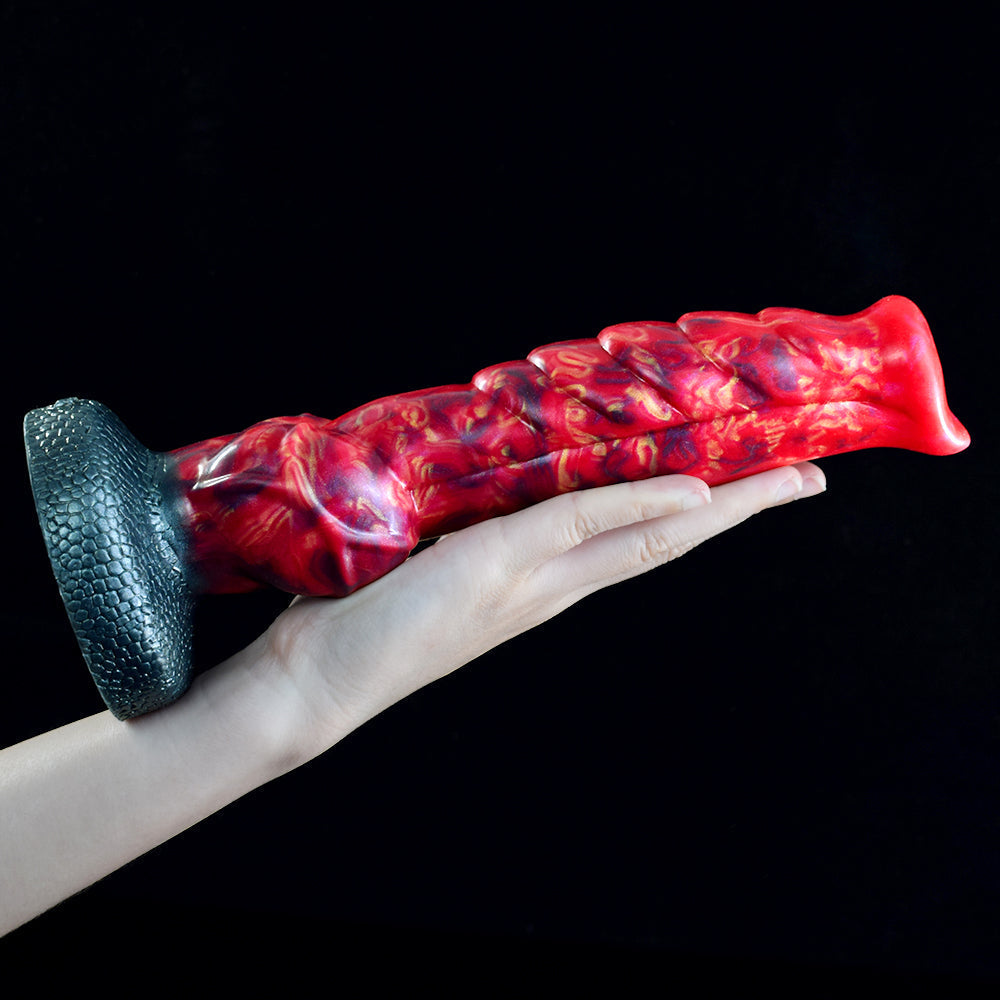 Gode Loup Texturé Rouge Hellfire avec Nœud 24 cm