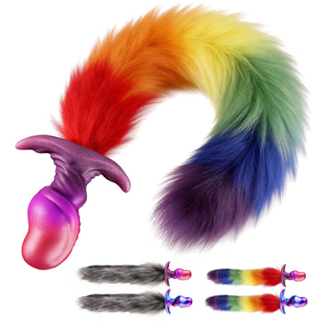 Plug Anal Queue d’Animal Fantasy Arc-en-Ciel en Silicone