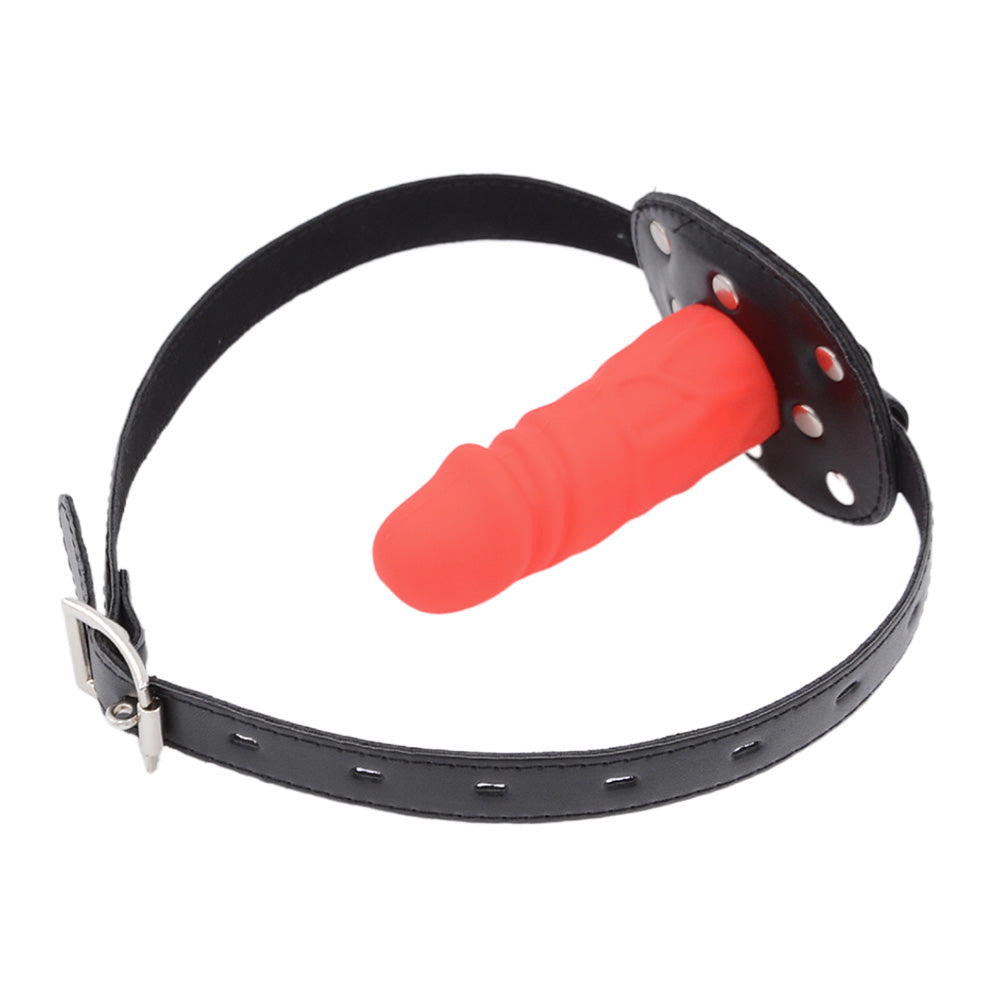 Bâillon Gode BDSM En Cuir Avec Dildo 10 Cm