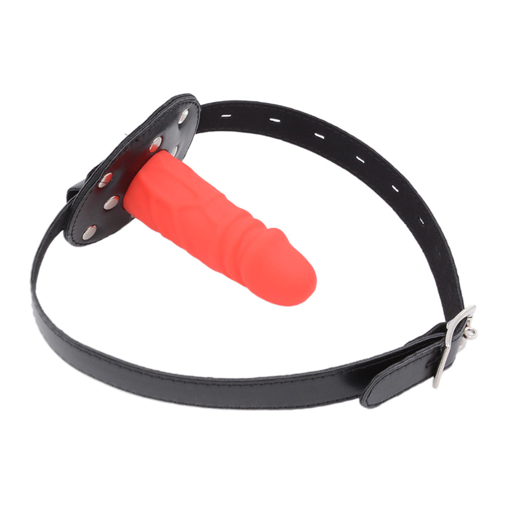 Bâillon Gode BDSM En Cuir Avec Dildo 10 Cm