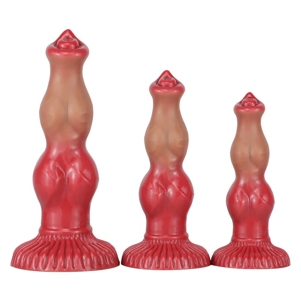 Gode Chien Rouge en Silicone Fantasy à Nœud