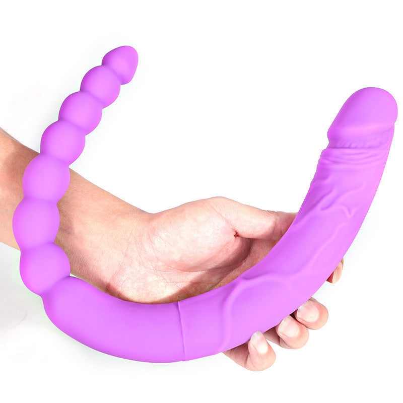 Double Gode Violet Silicone avec Anal Boules