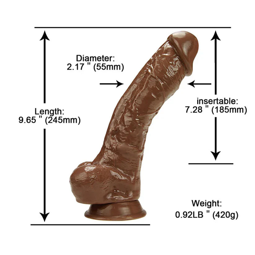 24.5CM Marron Réaliste Courbé Gode Ventouse