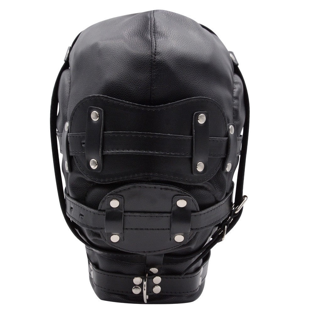 Cagoule Bondage BDSM en Cuir avec Masque Bâillon Gode