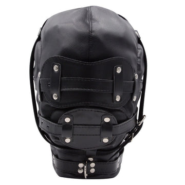 Cagoule Bondage BDSM en Cuir avec Masque Bâillon Gode