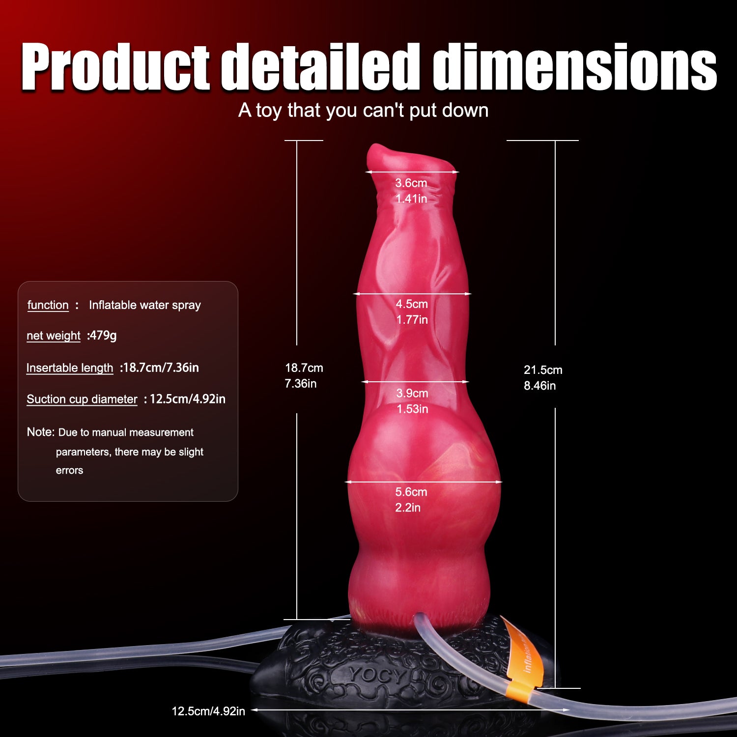 Gode Ejaculateur fantaisie Rouge En Silicone Avec 21.5cm