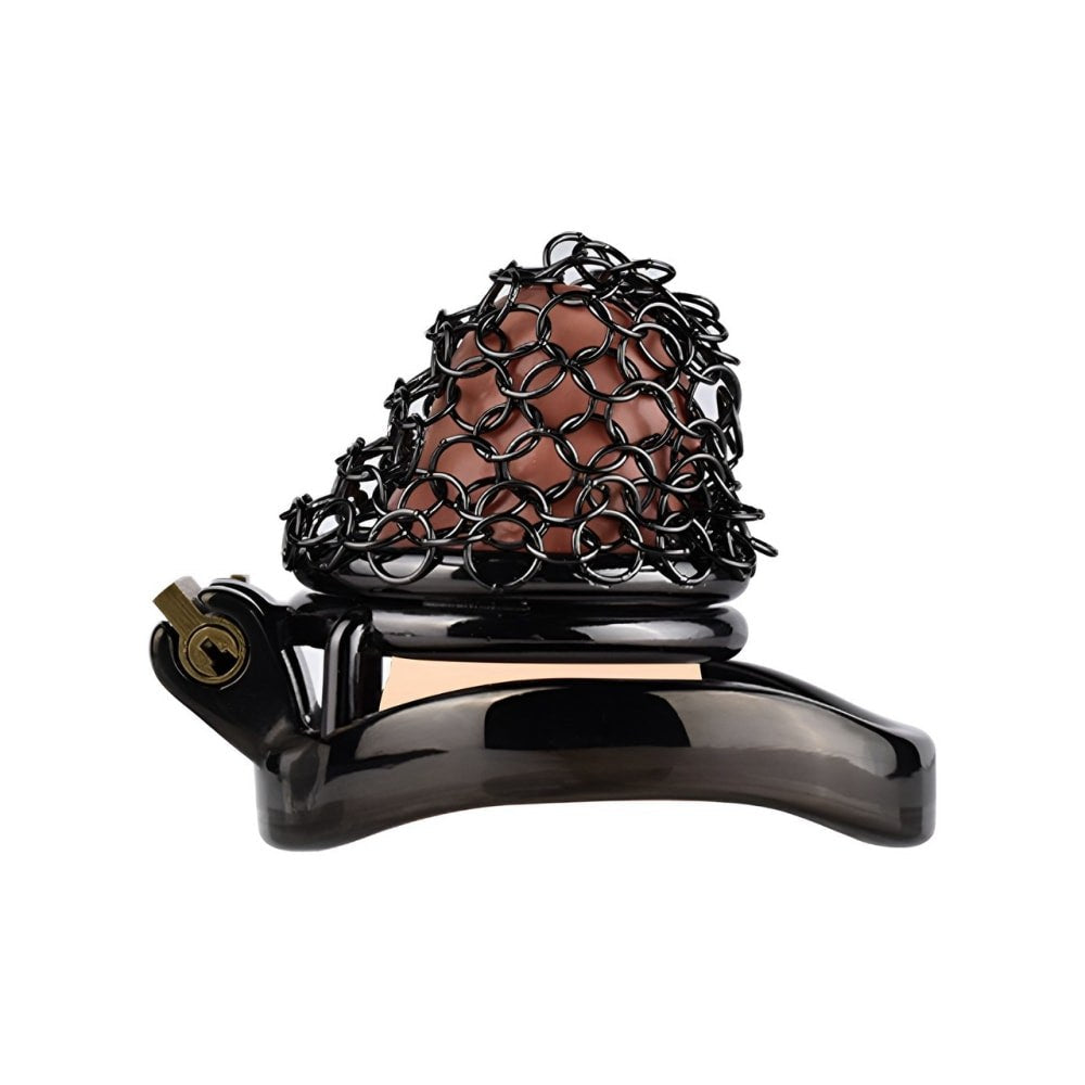 Cage de Chasteté Metal Homme Noir en Maille BDSM