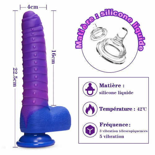 Gode avec Prepuce Noir Vibrant à Va-et-Vient 22 cm