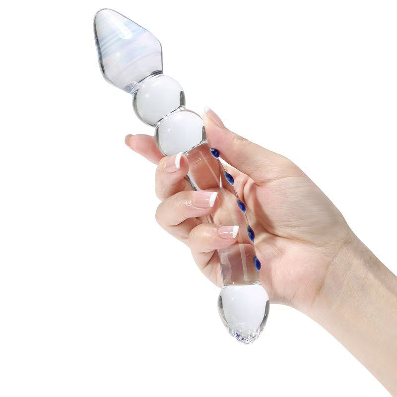 Double Gode En Verre Transparent avec Pointes 19,85 cm