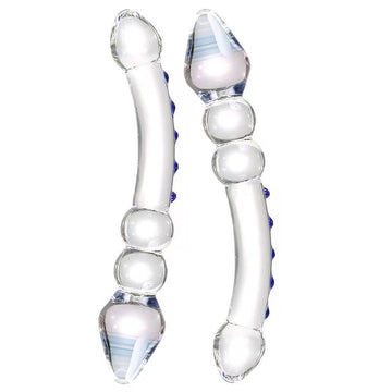 Double Gode En Verre Transparent avec Pointes 19,85 cm