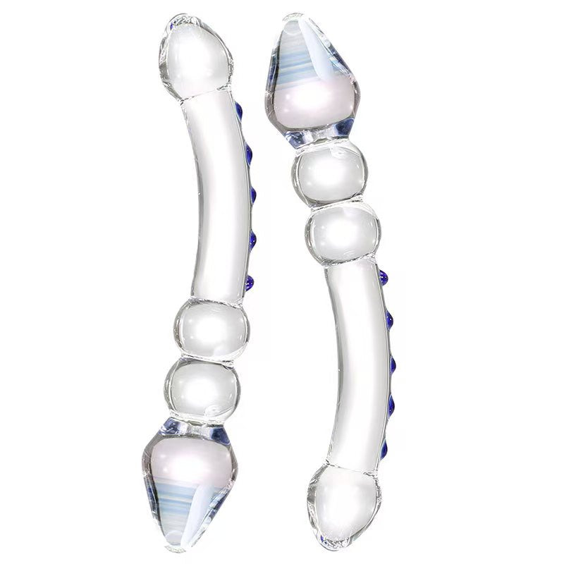 Double Gode En Verre Transparent avec Pointes 19,85 cm