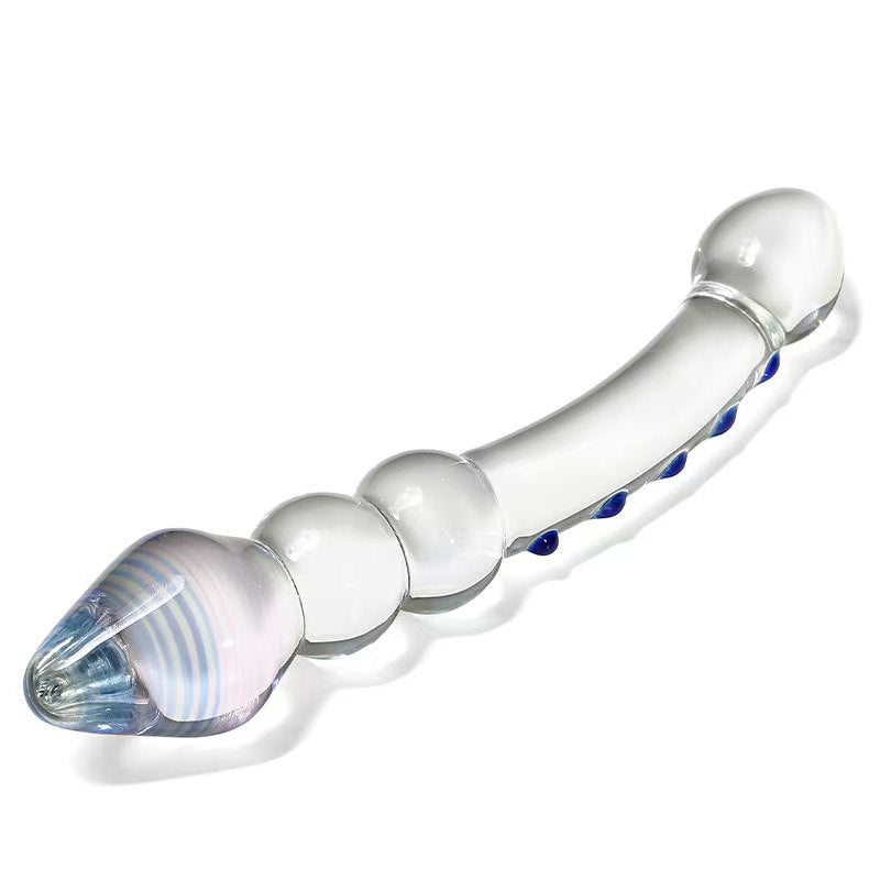 Double Gode En Verre Transparent avec Pointes 19,85 cm