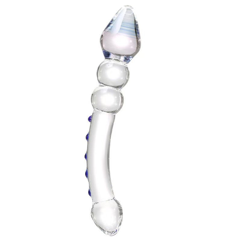 Double Gode En Verre Transparent avec Pointes 19,85 cm