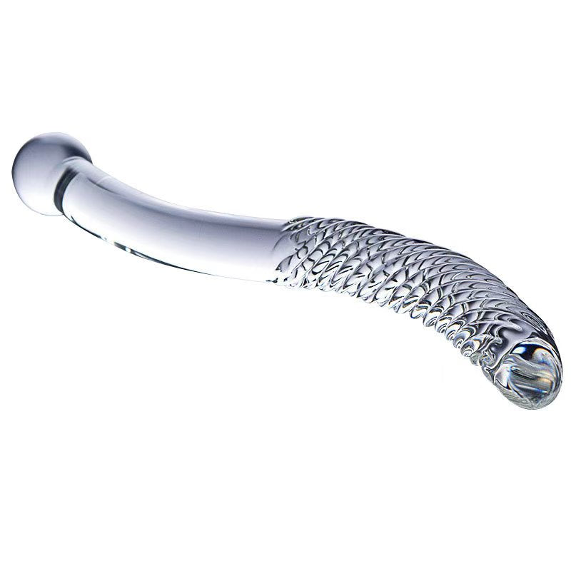 Double Gode en Verre Transparent Serpent Courbé – 27 cm