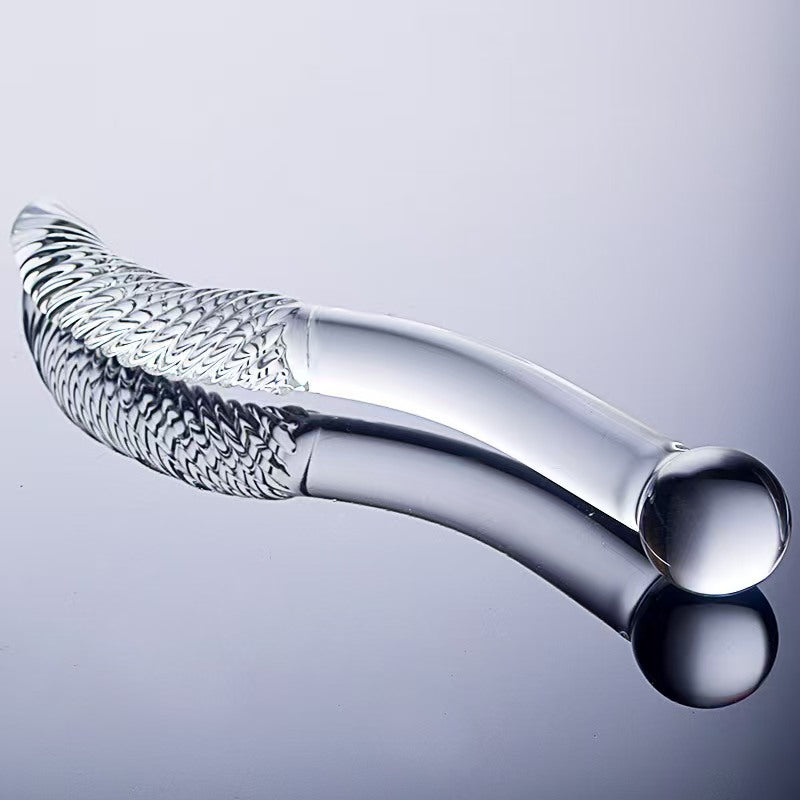 Double Gode en Verre Transparent Serpent Courbé – 27 cm