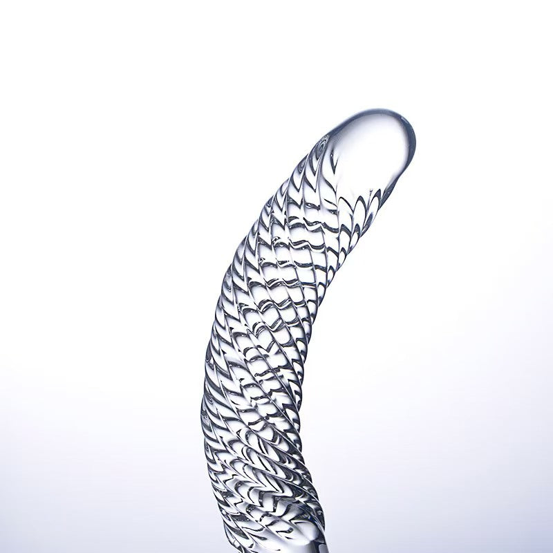 Double Gode en Verre Transparent Serpent Courbé – 27 cm