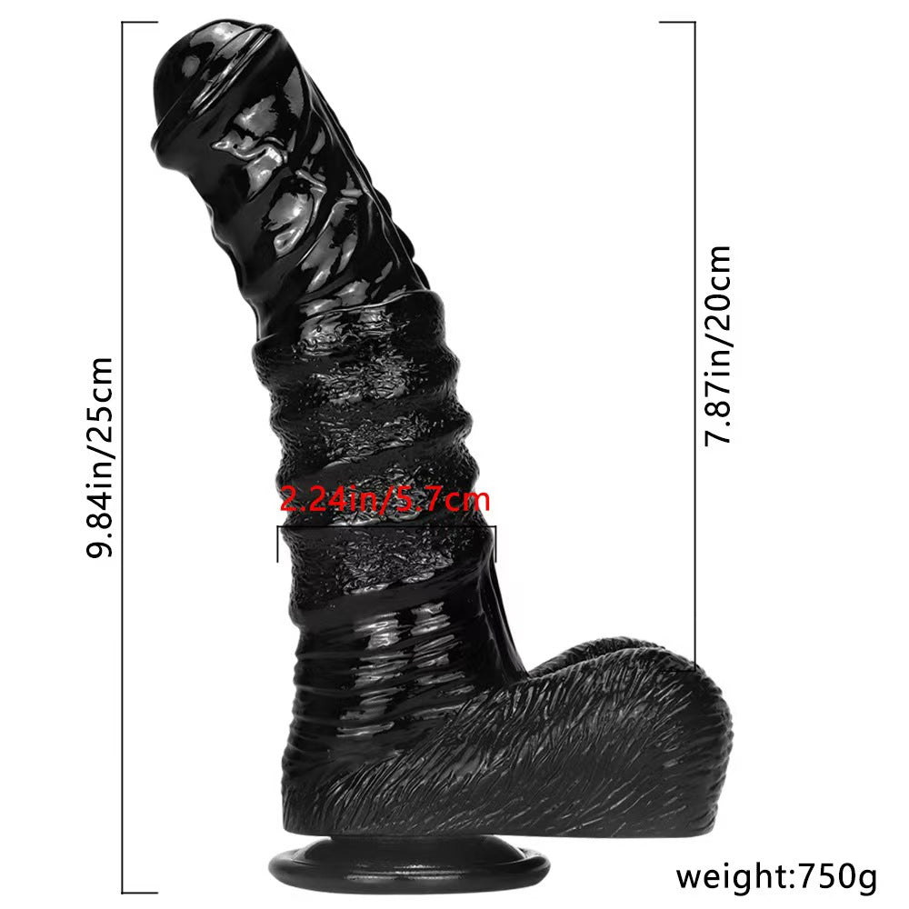 Gode Noir XXL Cheval Fantasy en Caoutchouc 25 cm