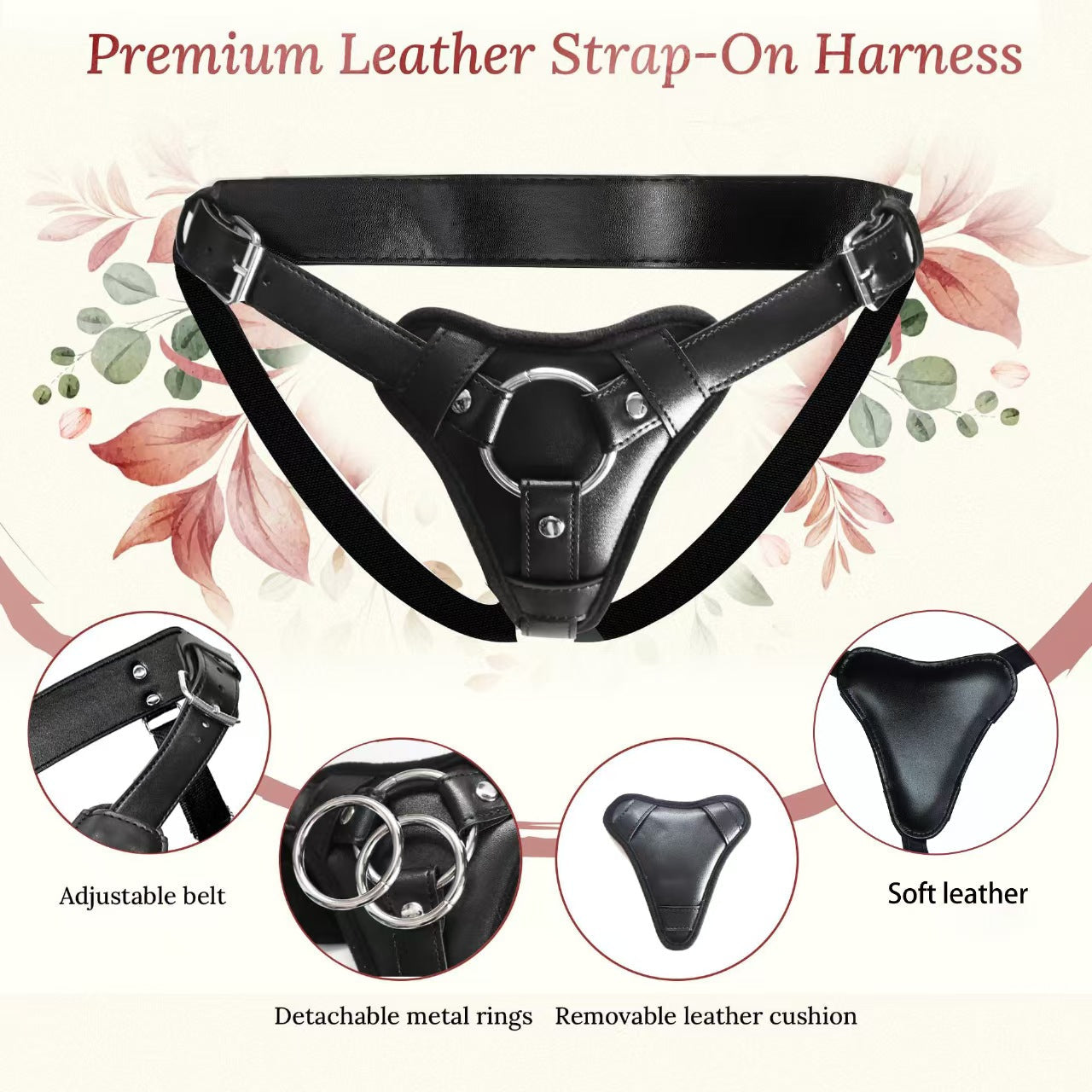 Harnais Gode Ceinture Noir en Cuir Premium avec 3 Anneaux