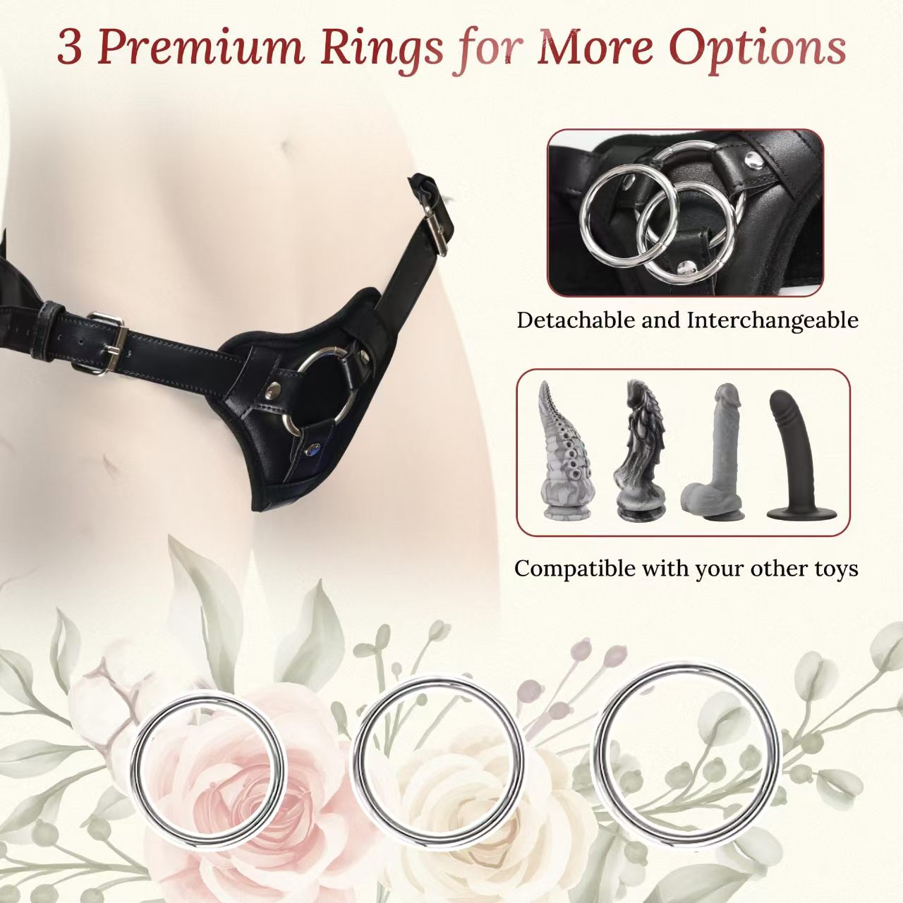 Harnais Gode Ceinture Noir en Cuir Premium avec 3 Anneaux
